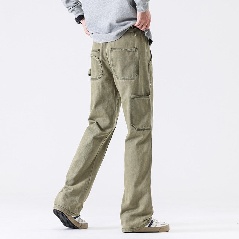 Wind Washed Distressed Army Green Jeans