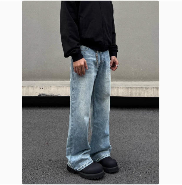 Retro Whisker Washed Wide Leg Jeans