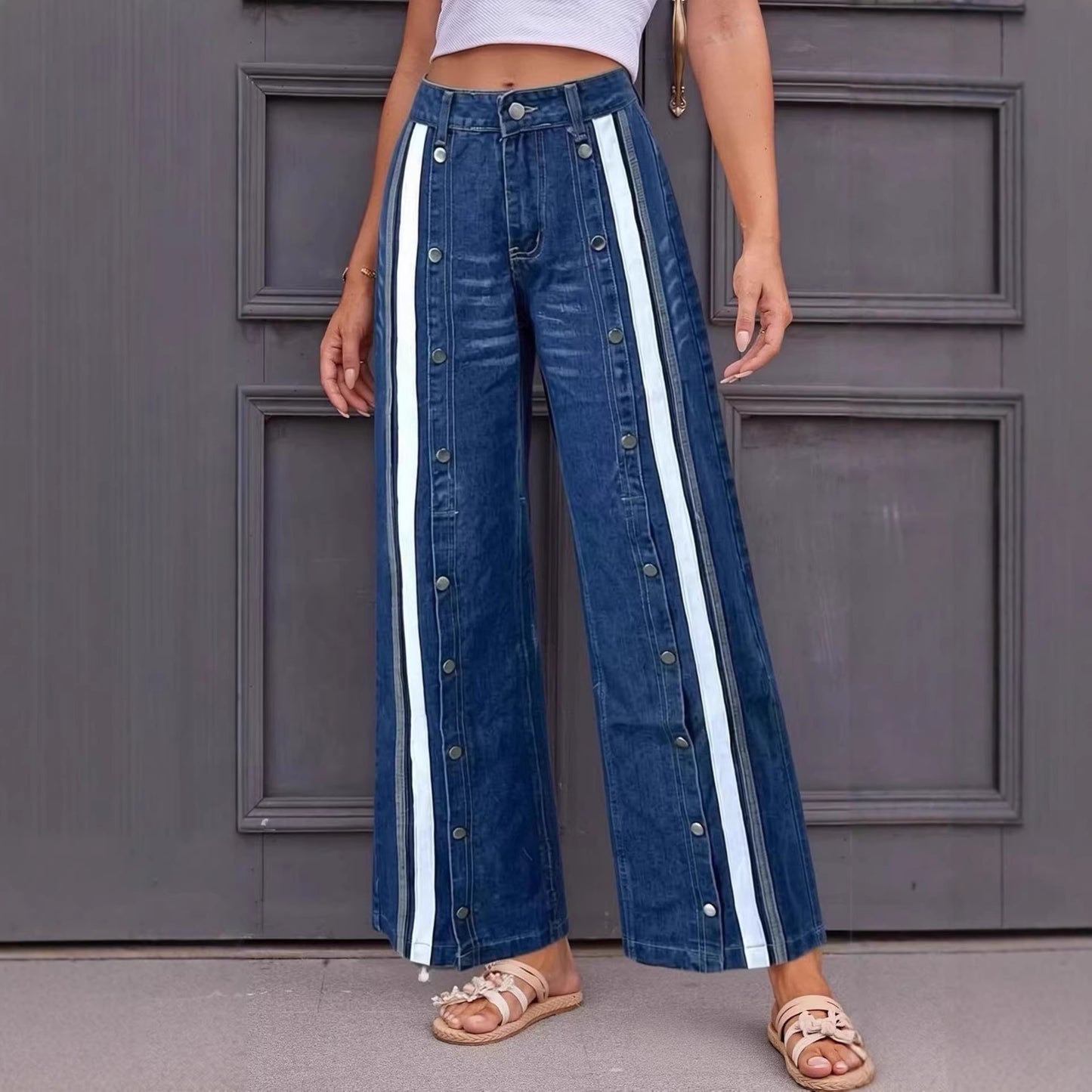 Fashionable Retro Flared Wide Leg Denim Jeans