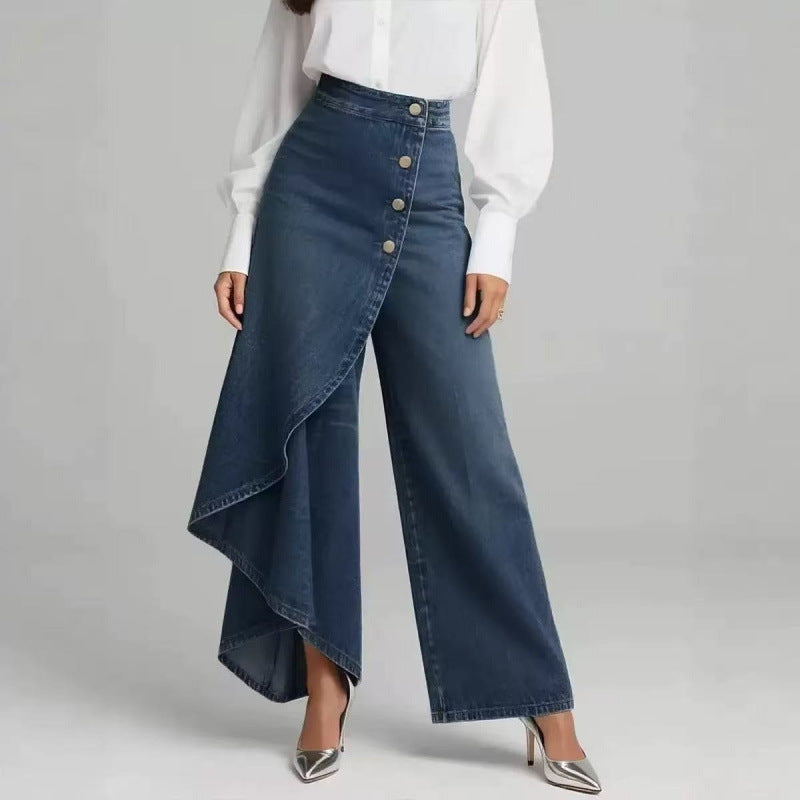 Women’s Denim Skort with Button Closure & Washed Finish