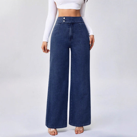 Retro Deep Blue High-Waist Wide Leg Jeans