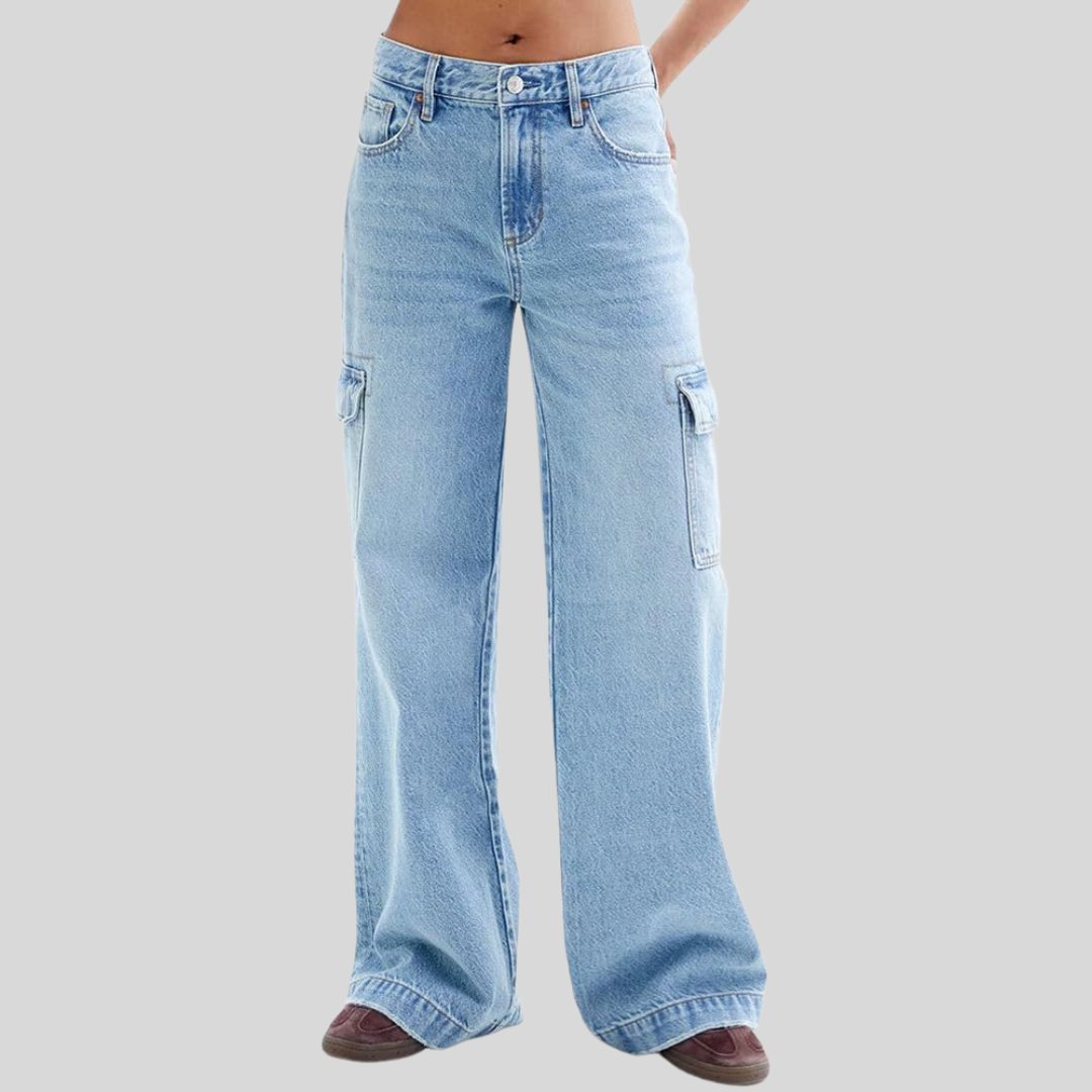 Casual Loose Fit Denim Jeans with Large Flap Pocket