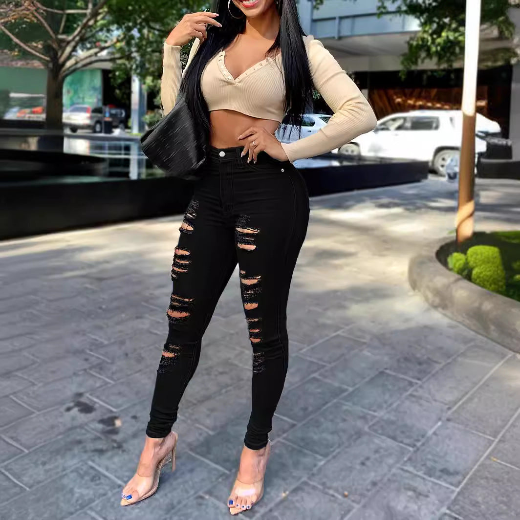 Women’s New Ripped Black Jeans