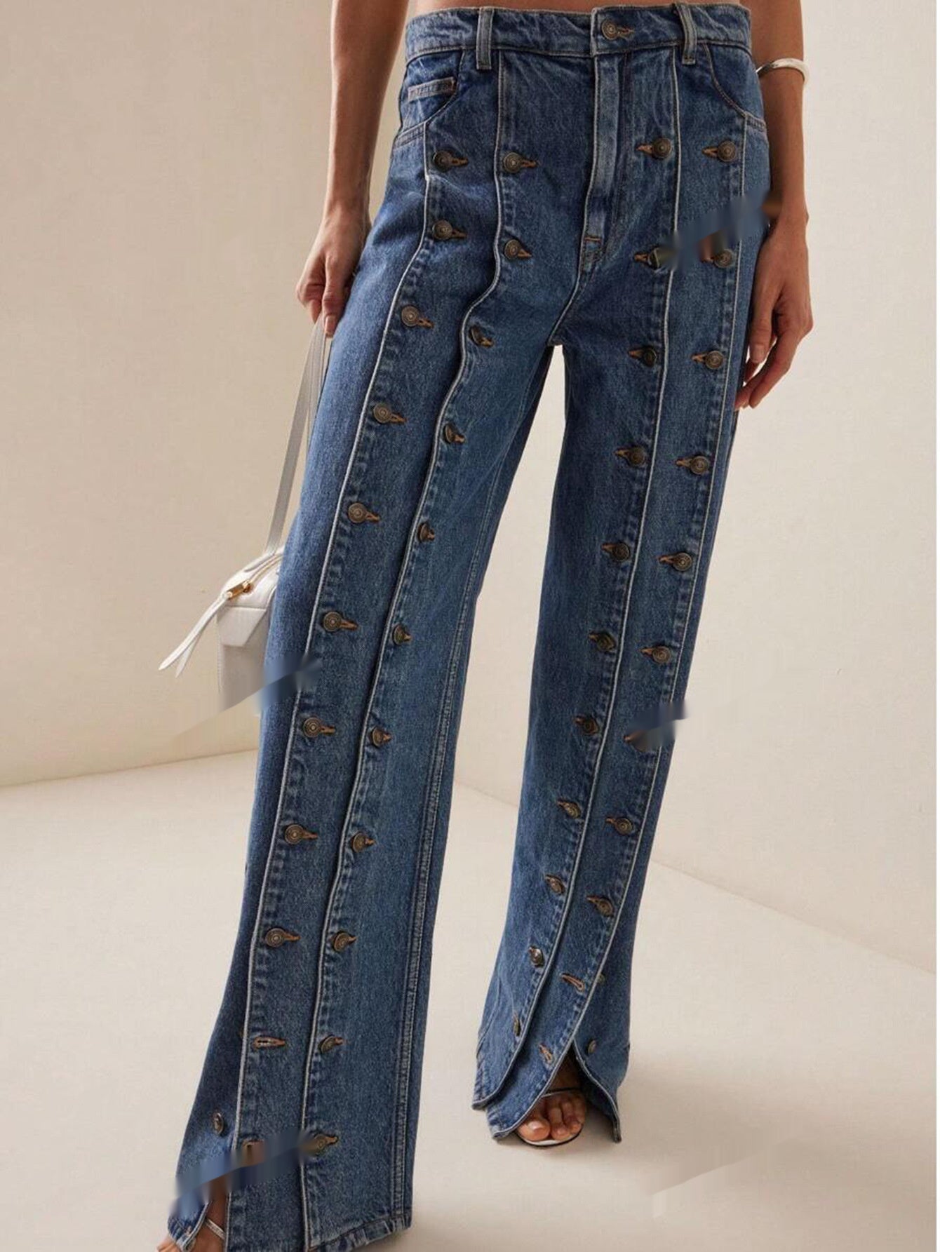 Fashionable Button Front Slit Straight Jeans