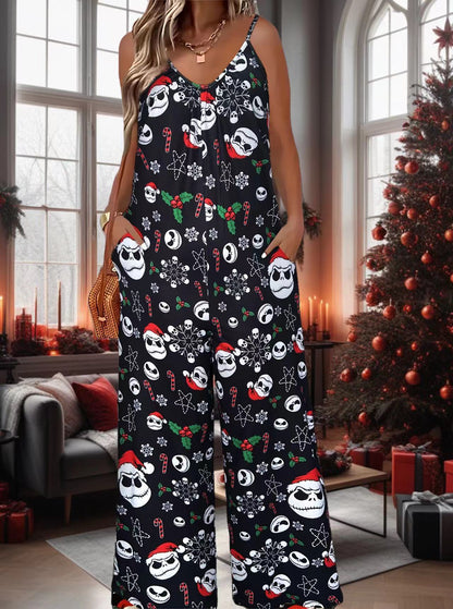Bohemian Printed Pleated Suspender Jumpsuit