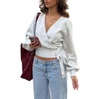 Solid-color Cross V-neck Asymmetrical Strap Top