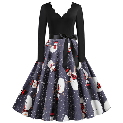 Christmas Long-Sleeve Print Dress