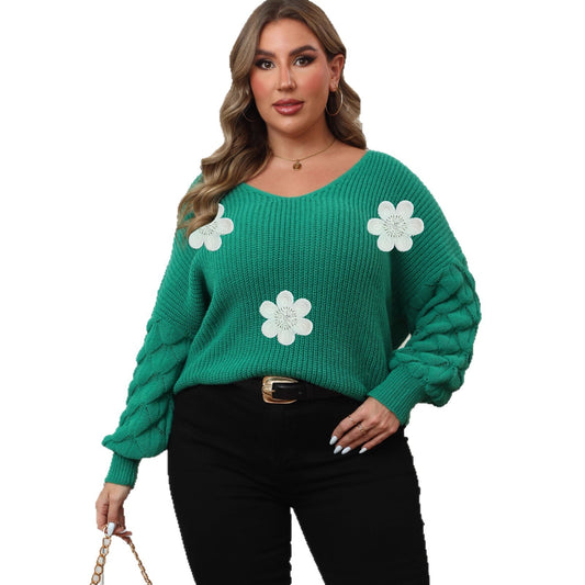 Flower Stitching Pearl Embroidered Sweater