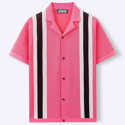 Men's Fashion Cuban Collar Short Sleeve Knitted Cardigan