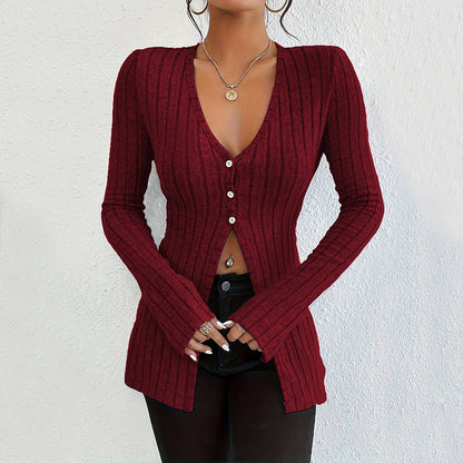 French Style V-neck Long Sleeve Crop Top