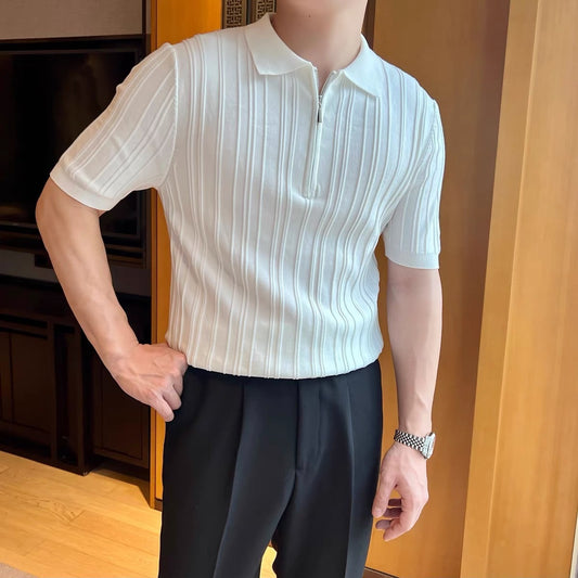 Retro Jacquard Zipper Polo