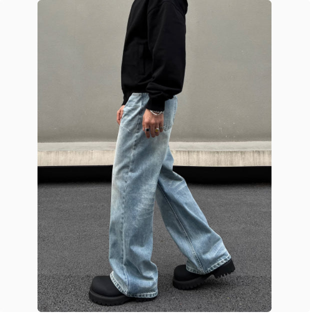 Retro Whisker Washed Wide Leg Jeans