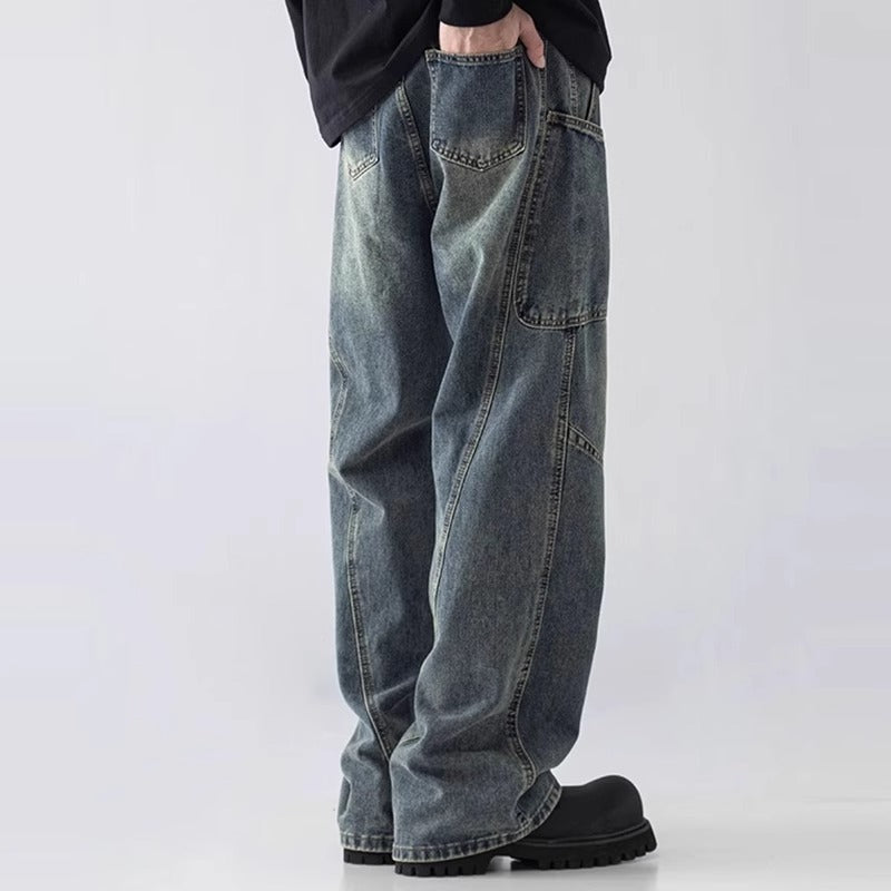 Mens Loose Fit Wide Leg Jeans