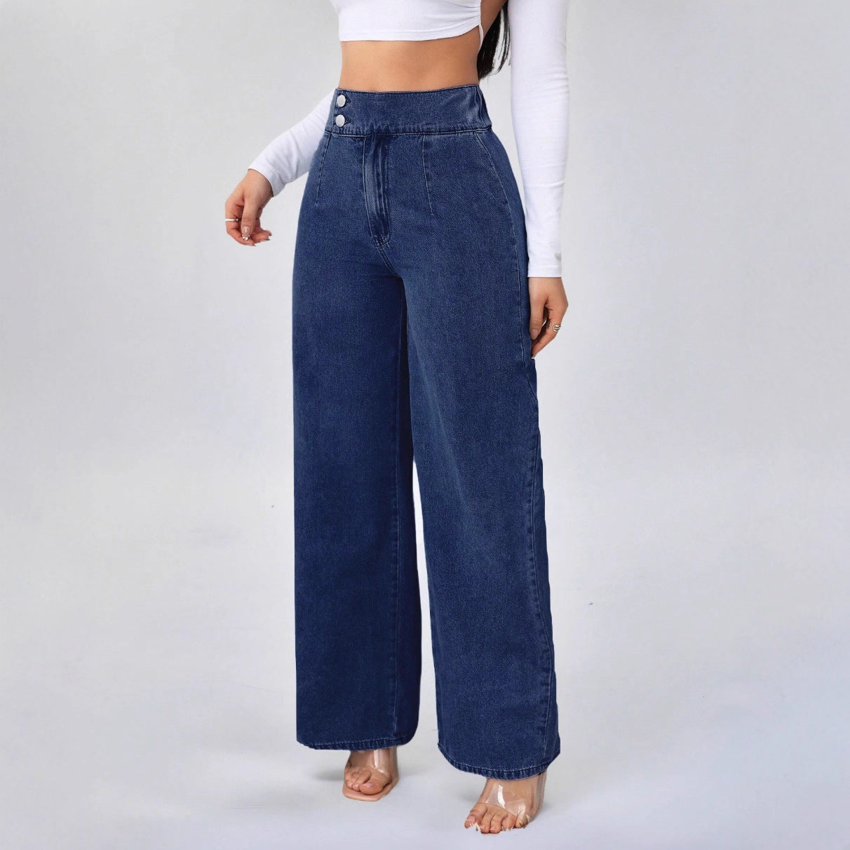 Retro Deep Blue High-Waist Wide Leg Jeans