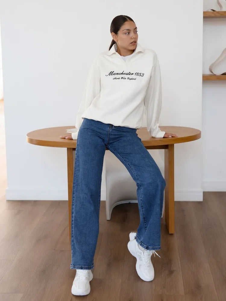 Women’s High-Waist Washed Straight Leg Jeans