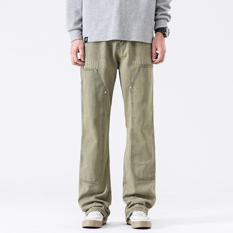 Wind Washed Distressed Army Green Jeans