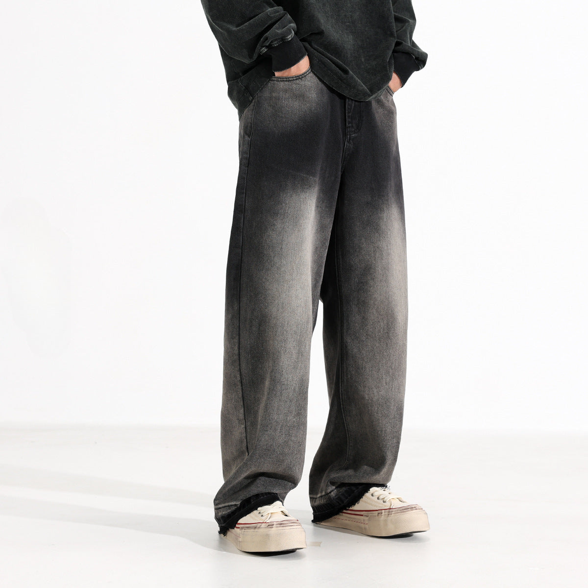 American-style Heavy Washed Wide Leg Jeans