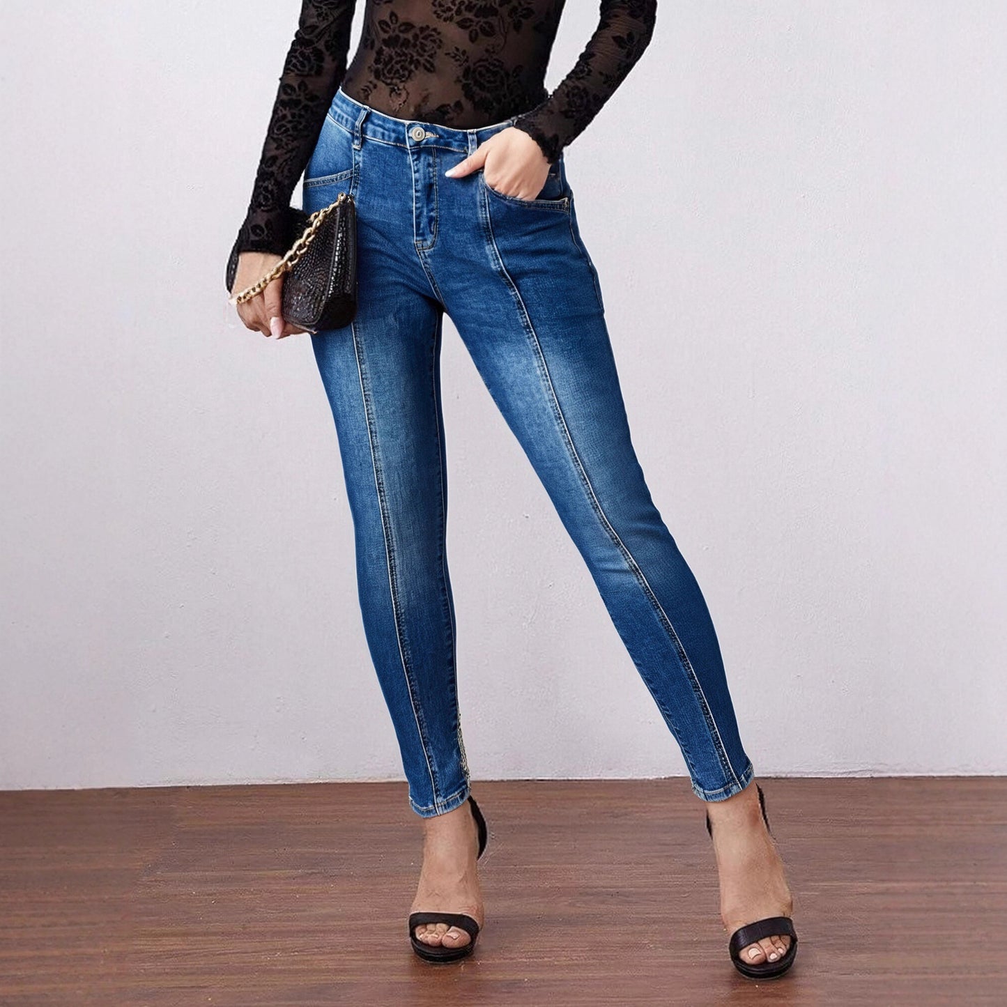 Slim Fit Patchwork Denim Jeans