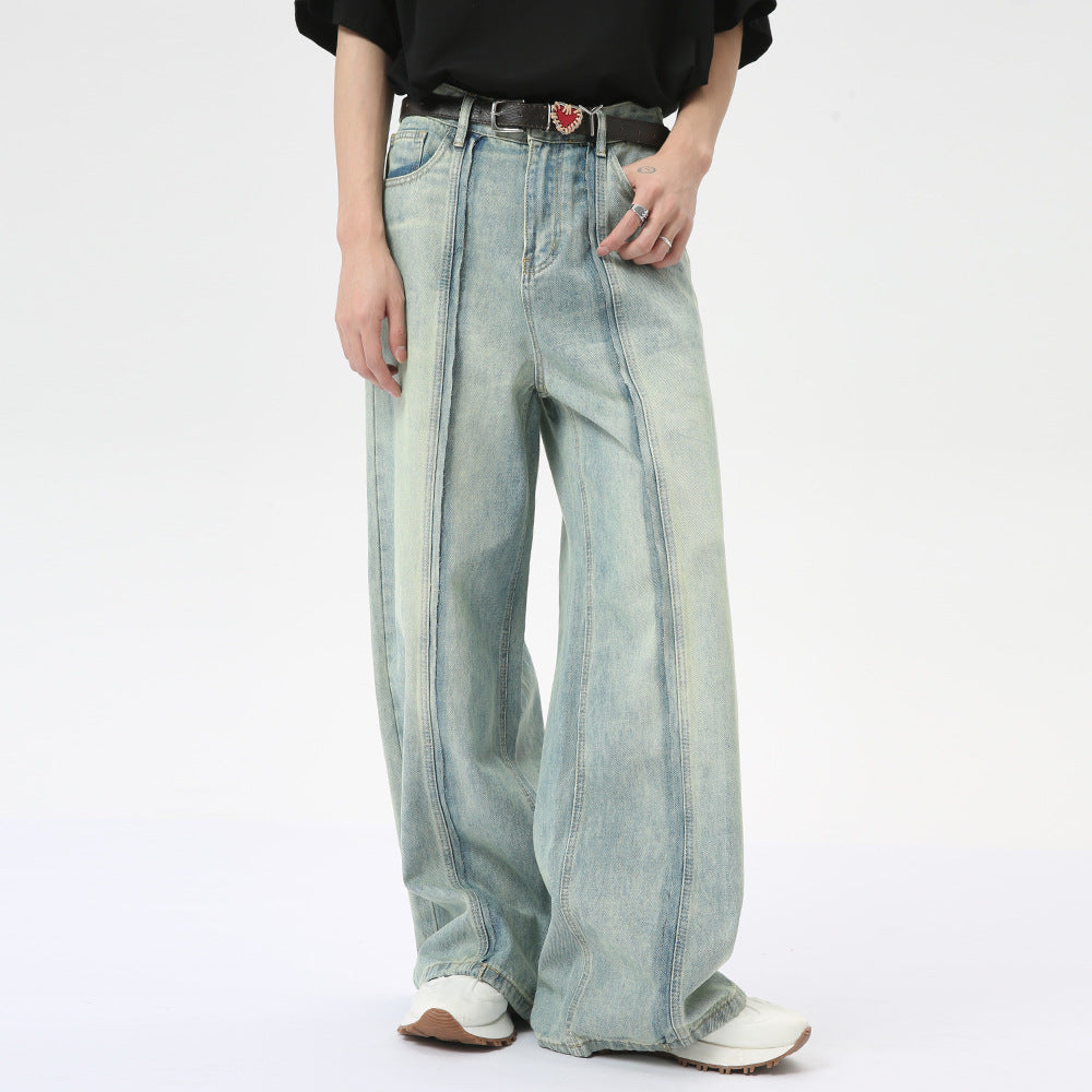 Stitching Design Wide Leg Jeans