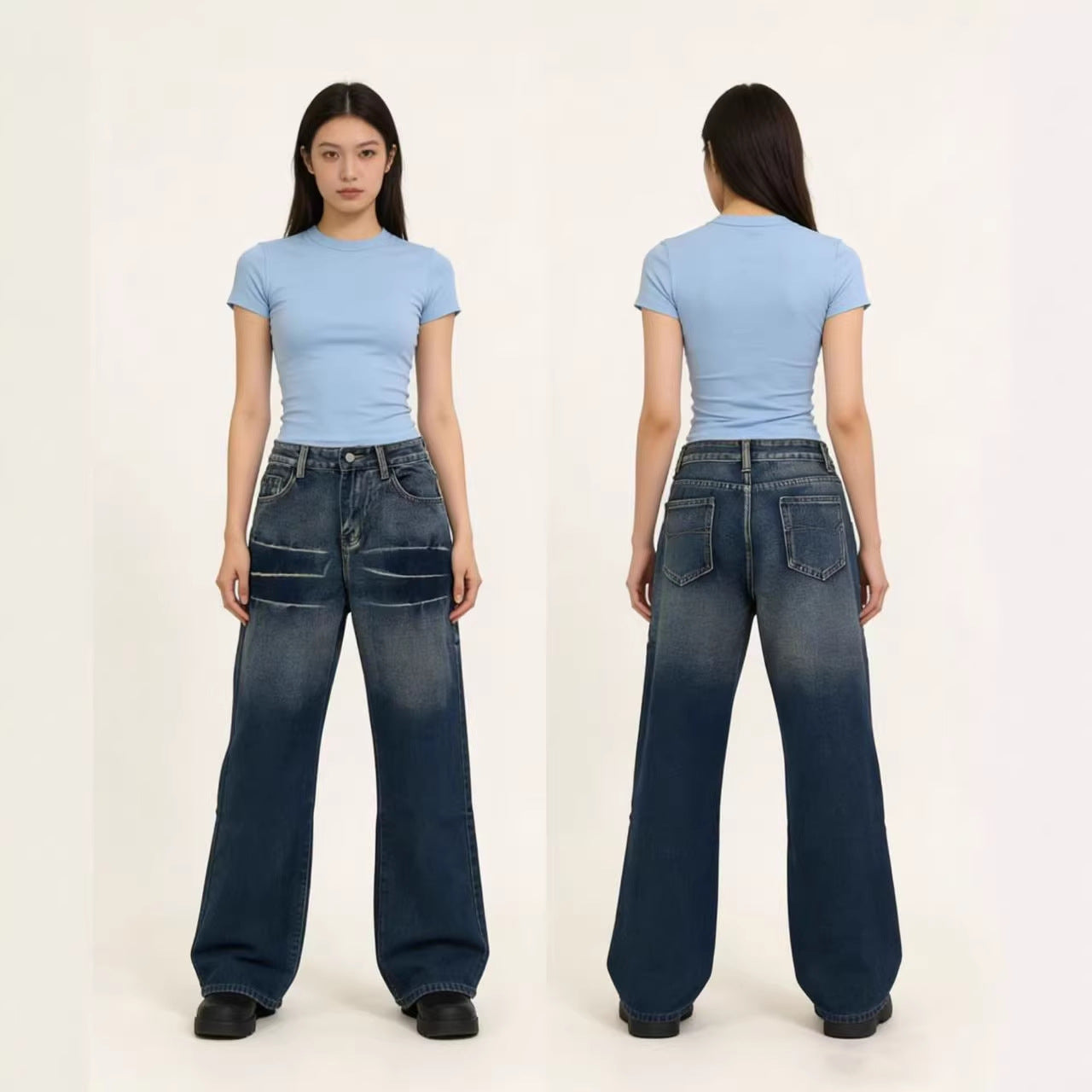 Women’s Washed Gradient Casual Straight Leg Jeans