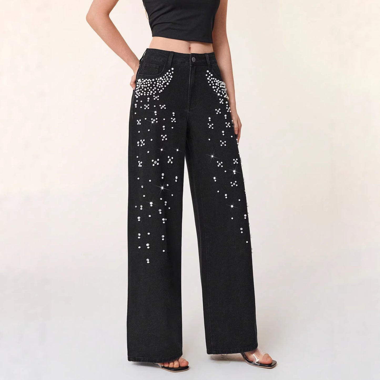 Slimming Straight-Leg Denim Trousers