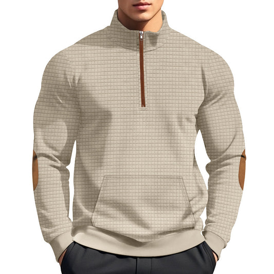 Plaid Half-Zip Stand Collar Jacket