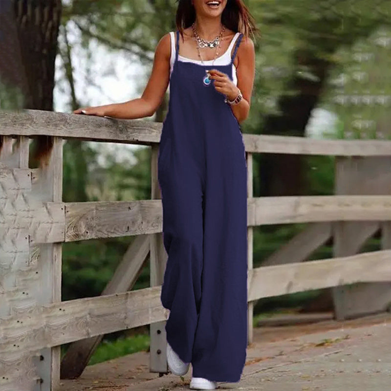 Solid Color Sleeveless Casual Jumpsuit