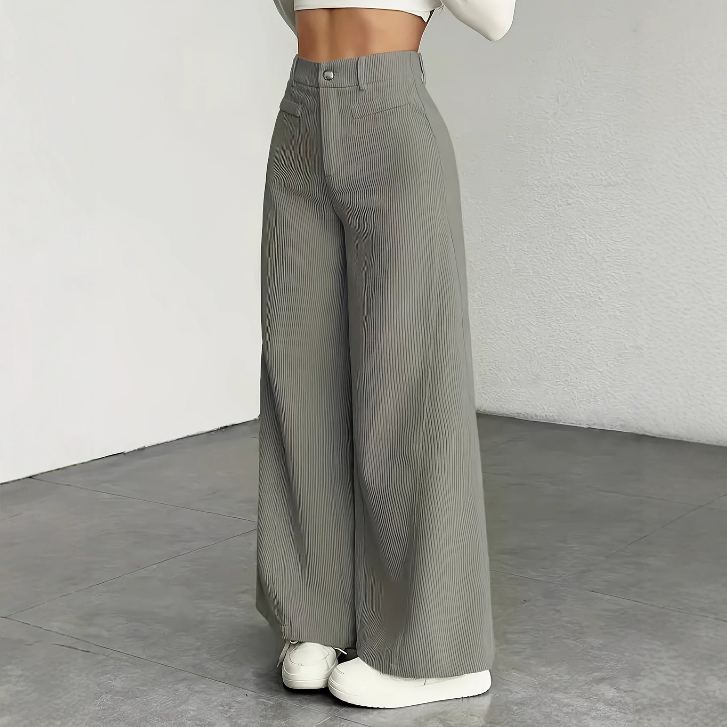 High-Waist Wide-Leg Vertical-Stripe Pants