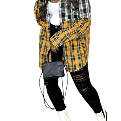 Plus-Size Plaid Pocket Button-Down Shirt