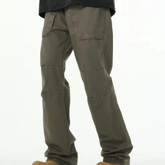 Men’s Trendy Gray-Green Overalls – Casual & Loose-Fit