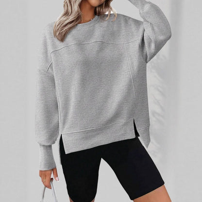 European And American Autumn And Winter Round Neck Long Sleeve Split Casual Loose Sweatshirt