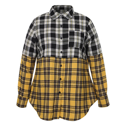 Plus-Size Plaid Pocket Button-Down Shirt