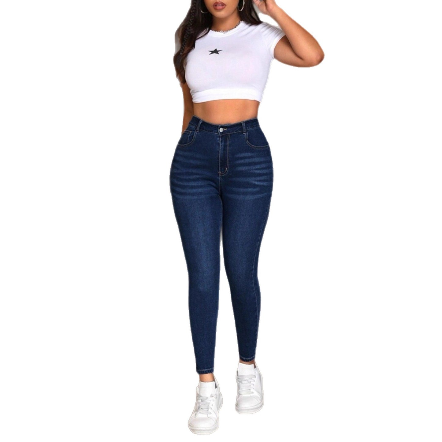 White Wash Wide-Hip Narrow-Leg Denim Pants