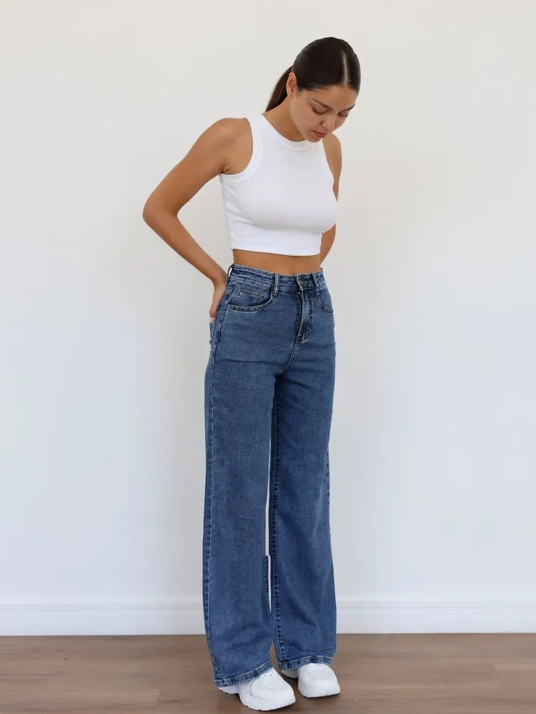 Women’s High-Waist Washed Straight Leg Jeans