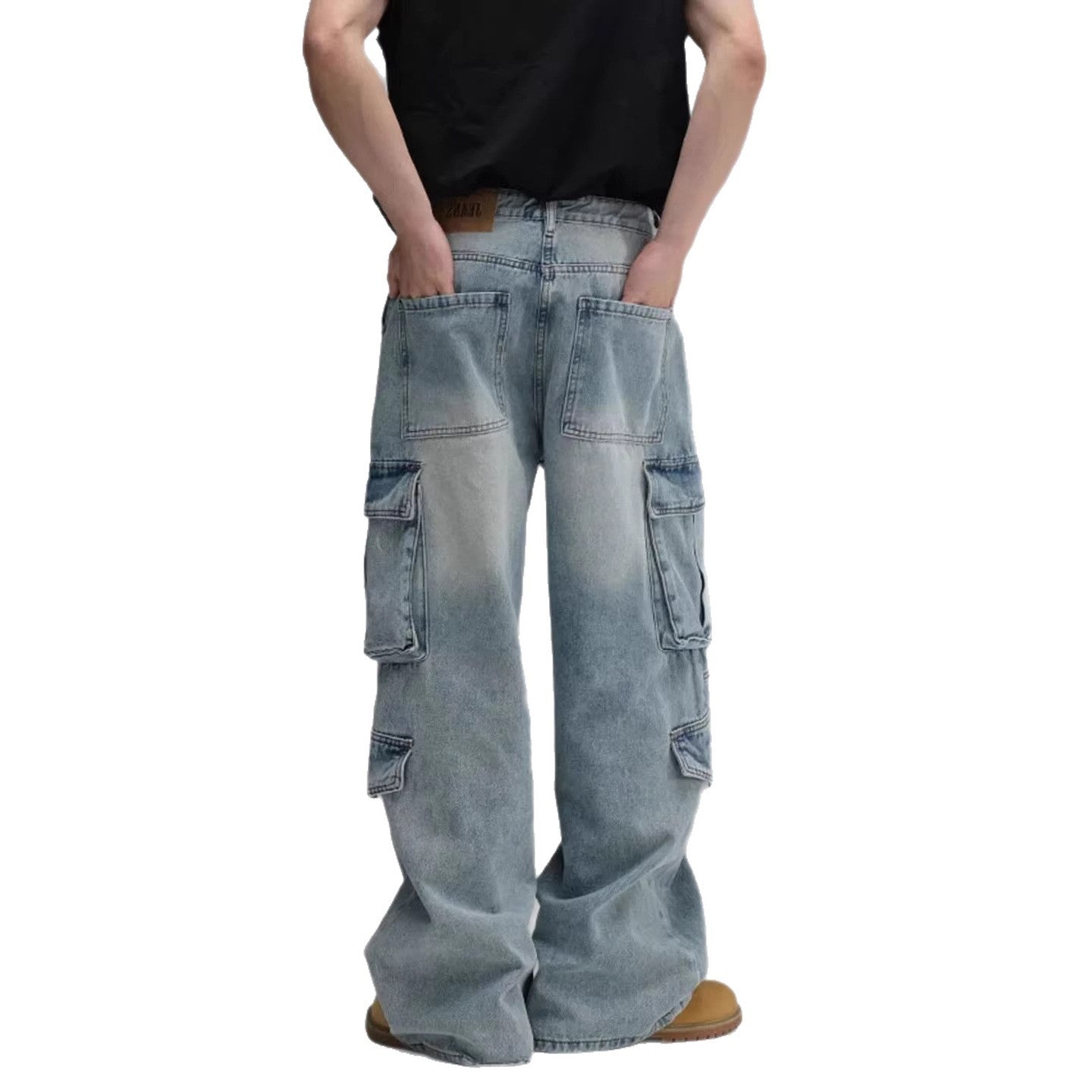 Washed Multi-Pocket Casual Wide-Leg Jeans