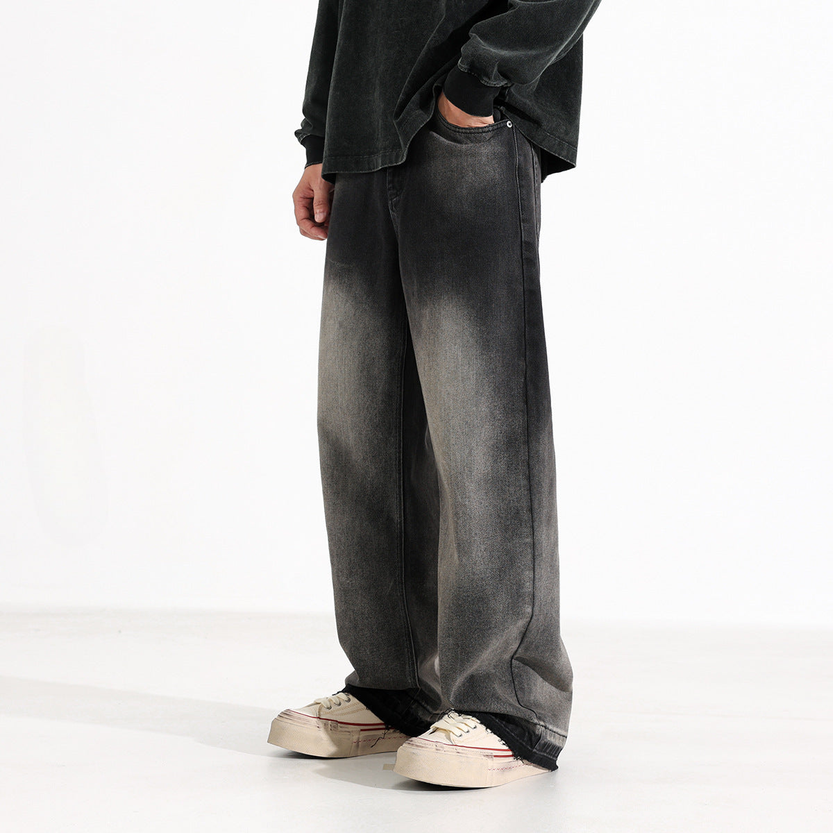 American-style Heavy Washed Wide Leg Jeans
