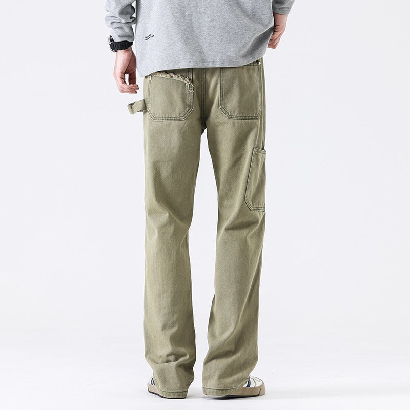 Wind Washed Distressed Army Green Jeans