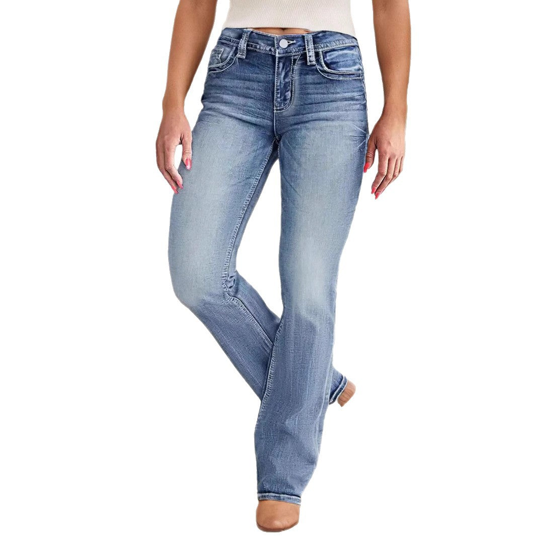 European & American Slimming Washed Straight Jeans