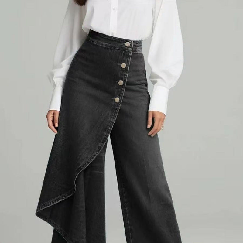 Women’s Denim Skort with Button Closure & Washed Finish