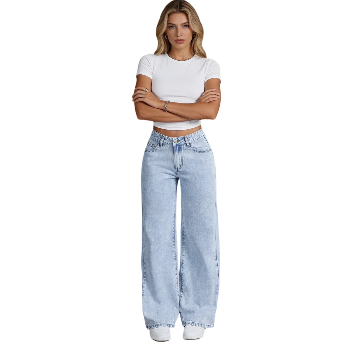 High-Waisted Light Wash Straight Fit Jeans