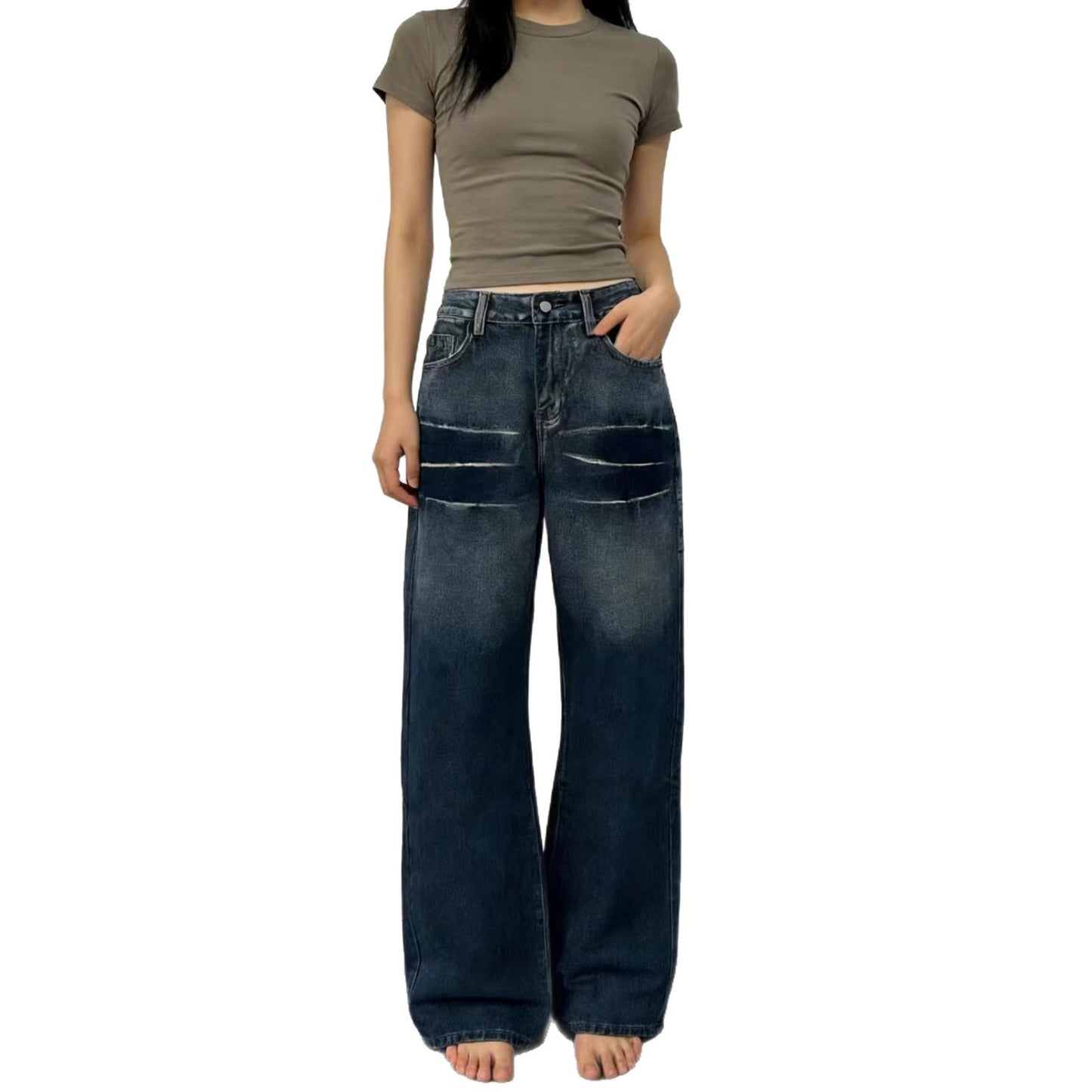 Women’s Washed Gradient Casual Straight Leg Jeans