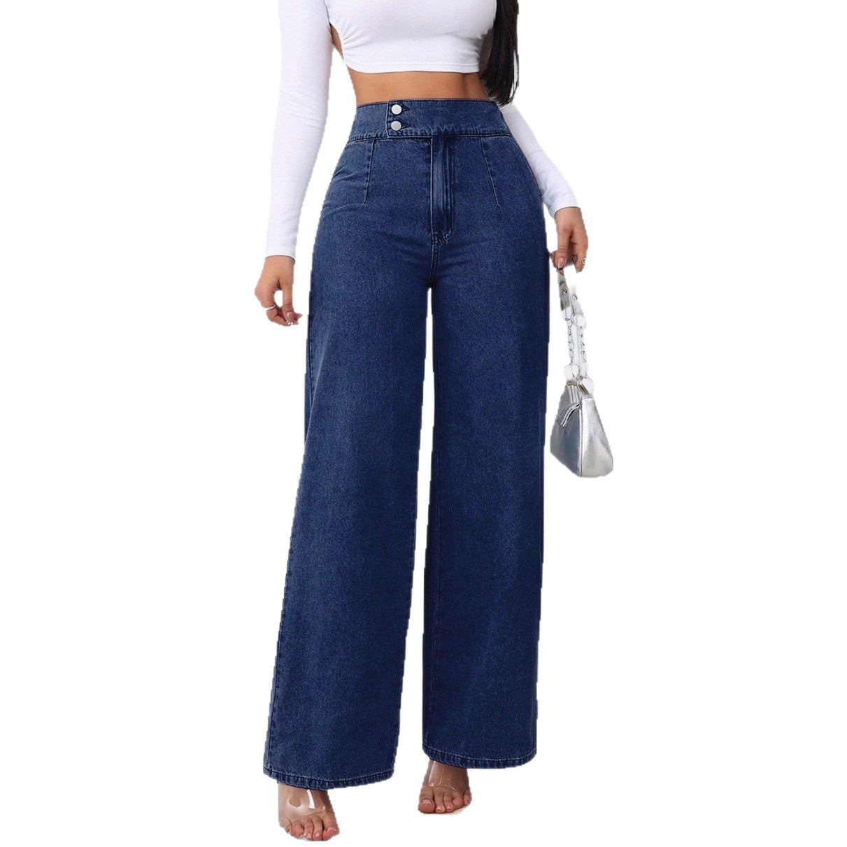 Retro Deep Blue High-Waist Wide Leg Jeans