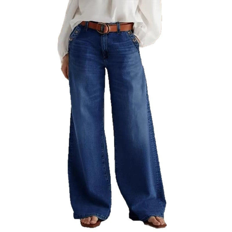 Stylish Relaxed Fit Wide Leg Casual Jeans