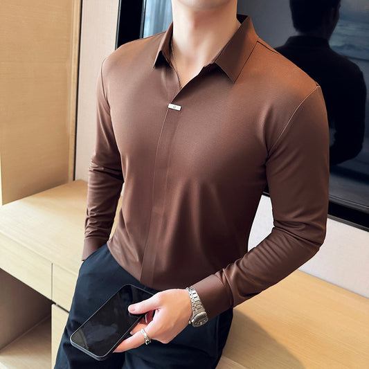 Men’s V-Neck Drape Long Sleeve Shirt