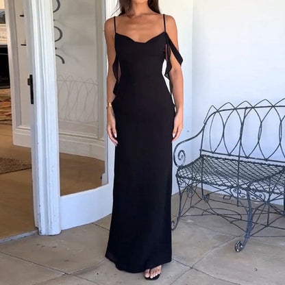 Summer New French Style Temperament Sexy Low Cut Solid Color Sling Backless Dress