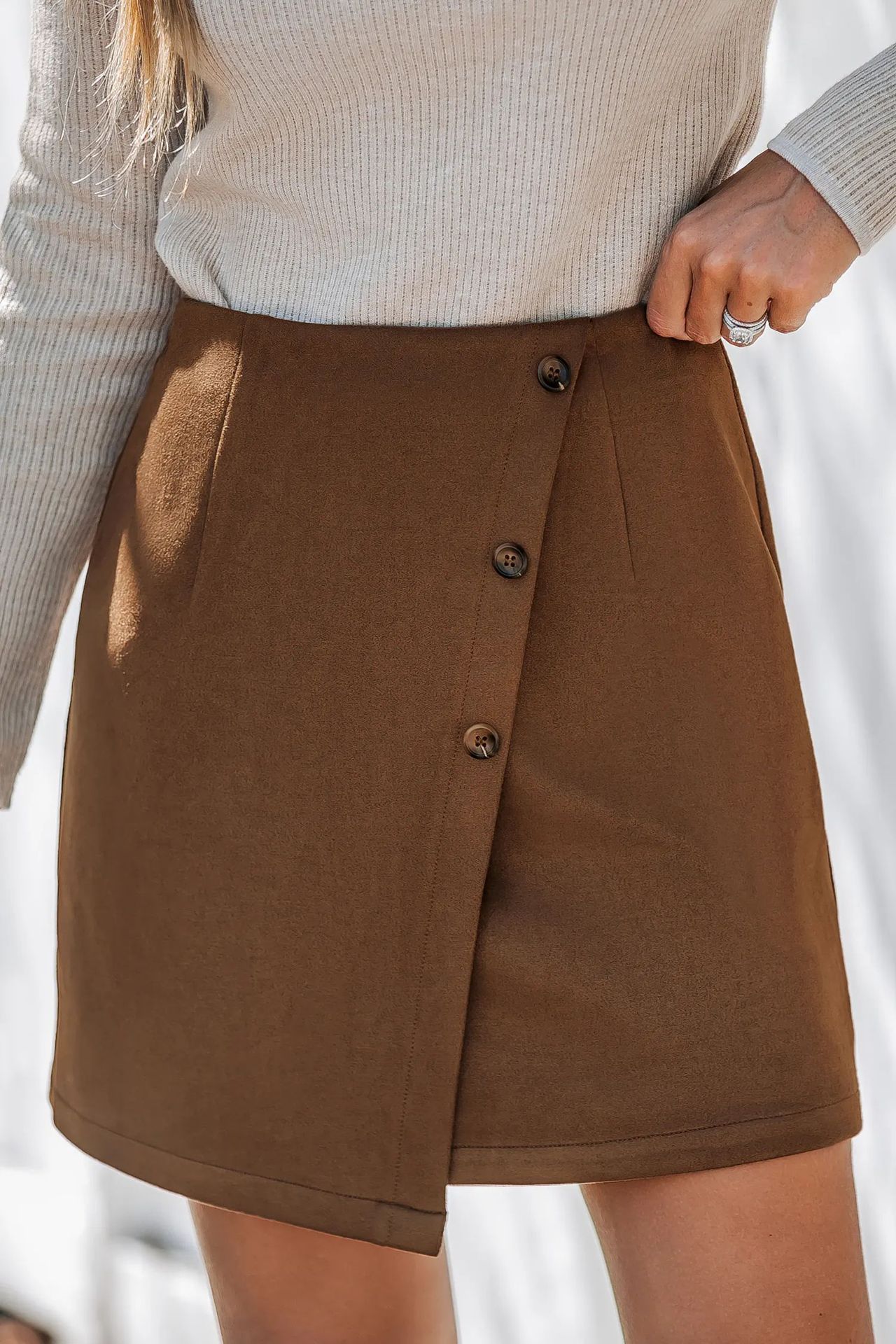Irregular High-Waist Zipper Button Skirt