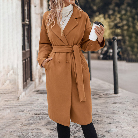 Women's Lace-Up Woolen Coat