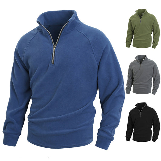 Slim-Fit Stand Collar Coral Fleece Pullover