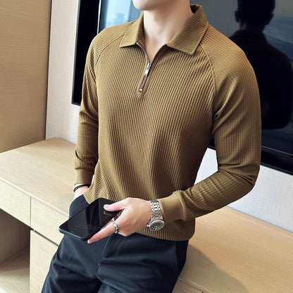 Men’s Seersucker Half-Zip Polo Shirt