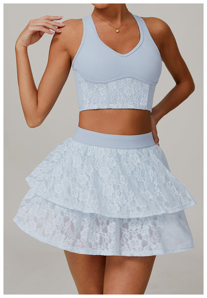 Lace Nude Feel Yoga Skirts Mesh Breathable Exercise Skirt